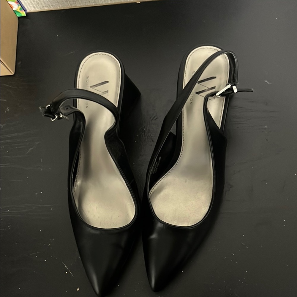 Worthington Black Pointed-Toe Slingback Heels